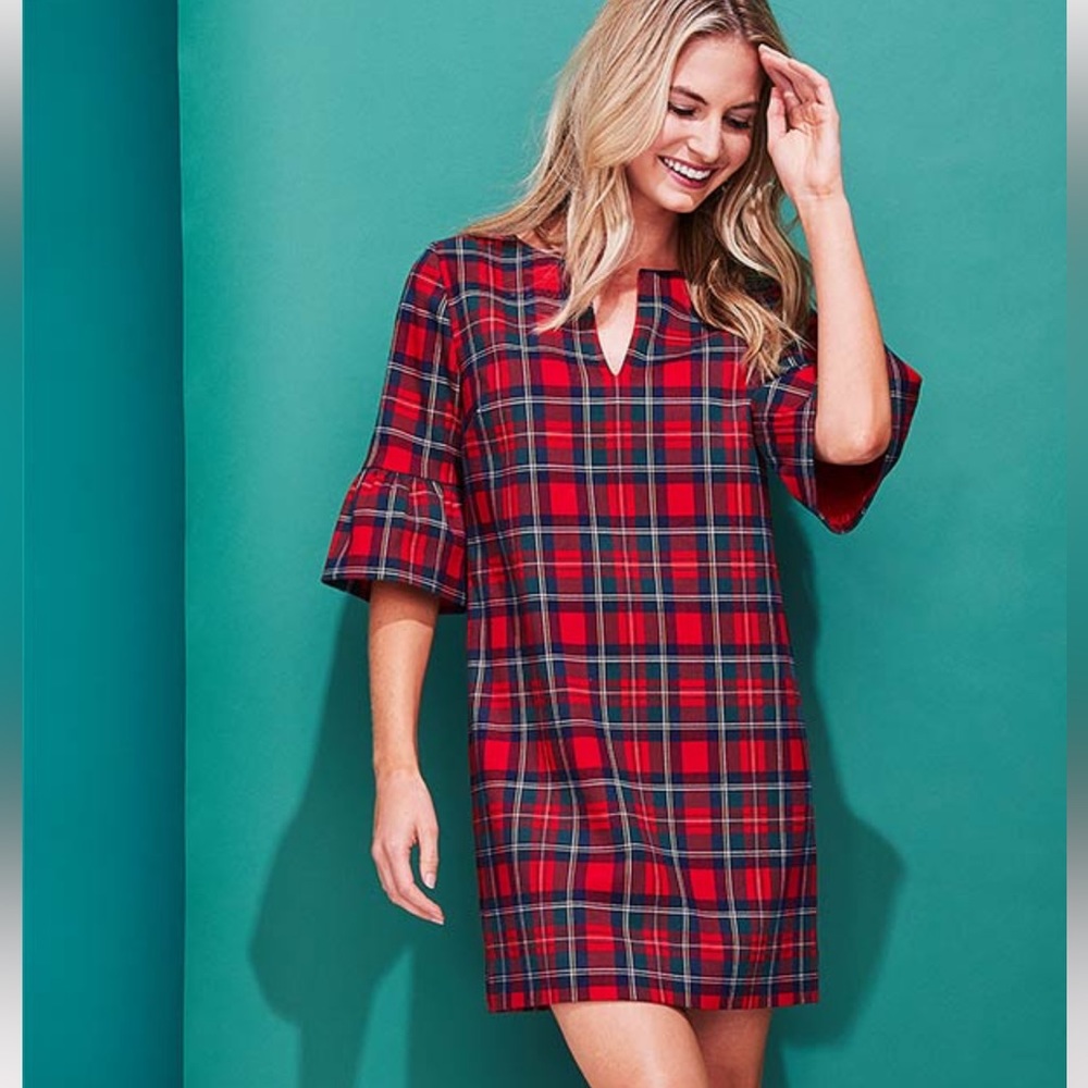 Vineyard Vines Merry Plaid Flutter Dress